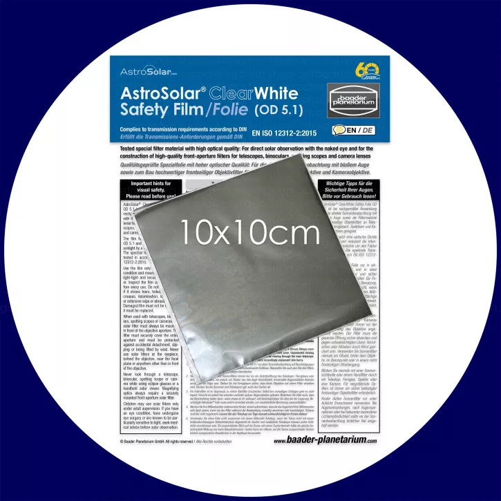 Baader AstroSolar® ClearWhite Safety Sonnen-Folie OD 5.1 - 10x10cm