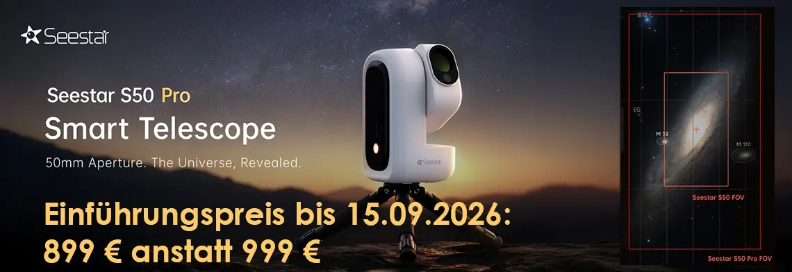 Das neue Seestar S50 Pro ist nun zum Einführungspreis im Astrogarten Shop erhältlich.